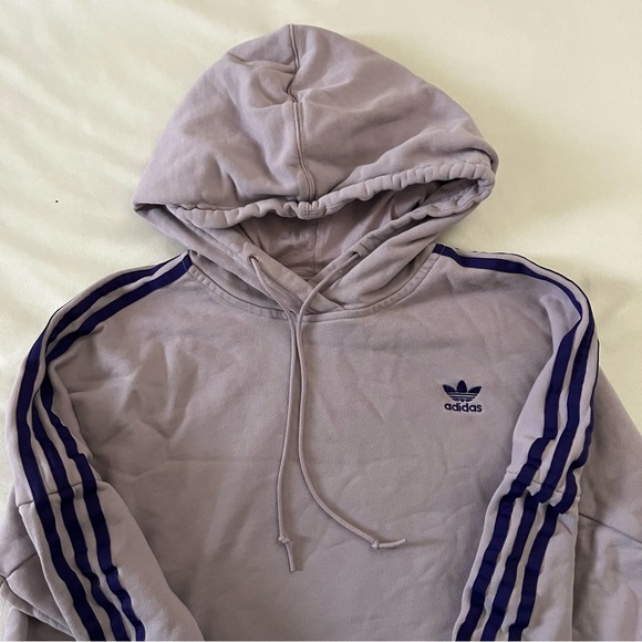 Adidas Purple Cropped Trefoil Hoodie - Picture 4 of 5